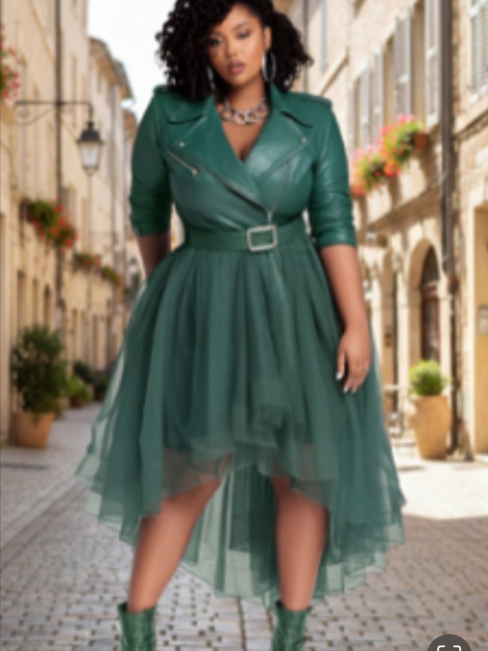 Brown Tulle Asymmetric Midi Dress
